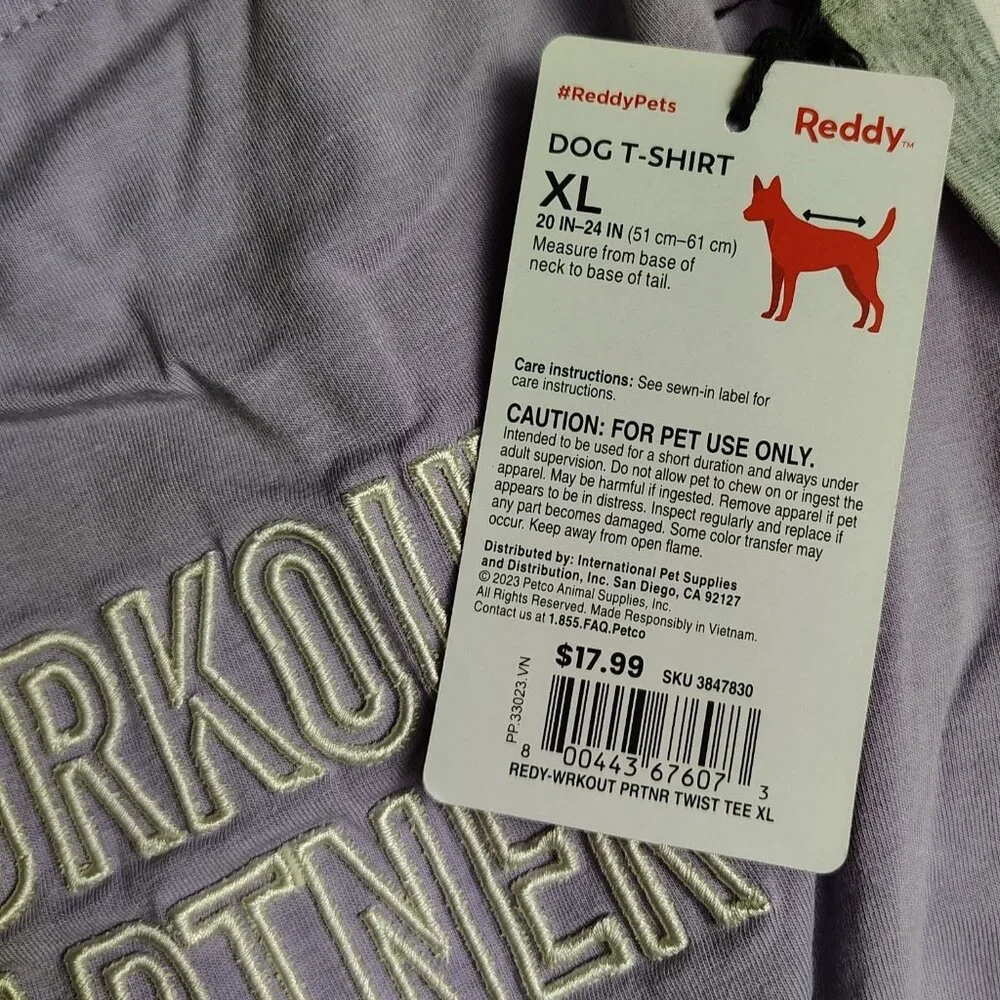 Reddy Dog XL Lightweight Workout Partner Purple T-Shirt For Pets
